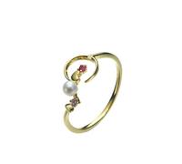 Gualiy Wedding Band 18K Yellow Gold, Stackable Ring Heart Moon with Pearl and Cubic Zirconia Engagement Rings for Women Size W 1/2