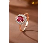 Gualiy Wedding Band Women Rose Gold 18K Flower with Oval 1ct Ruby and Diamond Engagement Rings for Women Band Size 9