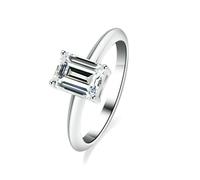 Gualiy Wedding Band Women White Gold 18K, Promise Rings 1ct Rectangular Moissanite Solitaire Promise Engagement Ring Size P 1/2