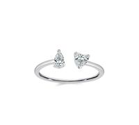 Gualiy Wedding Ring for Women White Gold, 9K Promise Open Ring Hear and Pear Shape Created Diamond Promise Engagement Rings Size T 1/2