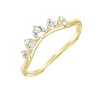 Gualiy Wedding Ring for Women Yellow Gold, 9K Wave Bang with Moonstone Engagement Rings Size X 1/2