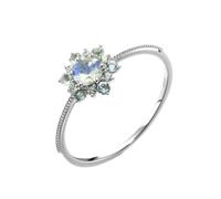 Gualiy Wedding Rings 18K White Gold, WomenStackable Ring Snowflake with Moonstone Topaz Anniversary Band Rings Size W 1/2