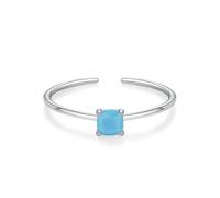 Gualiy White Gold Rings for Women, 14K Open Ring with Square Shape Turquoise Wedding Band Rings Size R 1/2