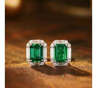 Gualiy White Gold Stud Earring for Women, 18K with 2ct Lab Created Emerald and Moissanite Hypoallergenic Earrings