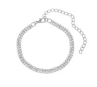 Gualiy Women Anklets Silver, Ankle Bracelets Double Layer Cubic Zirconia Ankle Bracelet Charm 20.7+10cm