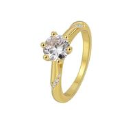 Gualiy Women Engagement Ring 14K Yellow Gold, Simple 4 Prong Round Moissanite Marriage Ring Size I 1/2
