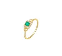 Gualiy Women Engagement Ring Yellow Gold 9K Hollow Heart with Square Emerald and Diamond Wedding Ring Jewelry Size P 1/2