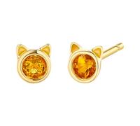 Gualiy Women Stud Earrings Yellow Gold, 18K Cat Shape with Round Citrine 0.22ct Womens Earrings Hypoallergenic