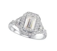 Gualiy Womens 18K Gold Rings, White Gold 2ct Rectangle 5x8mm Moissanite Rings Wedding Jewelry Size M 1/2