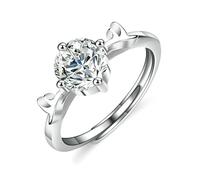 Gualiy Women's 18K Gold Rings, White Gold Promise Ring Deer with 1ct Round Lab Created Diamond Solitaire Wedding Bands Engagement Size R 1/2