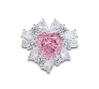 Gualiy Women's 9K Gold Rings, White Gold Flower Moissanite Ring with Heart Shape Lab Created Pink Sapphire 4ct Wedding Band Rings Size J 1/2