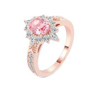 Gualiy Womens 9K Rose Gold Wedding Rings, Oval Shape 3ct Lab Created Pink Diamond Anniversary Rings Size S 1/2
