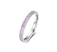 Gualiy Womens Rings Stainless Steel, 3MM Silver Eternity Ring with Pink Cubic Zirconia Comfort Band Wedding Ring Size P 1/2