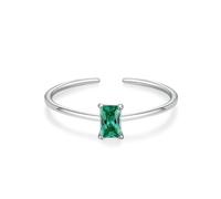 Gualiy Womens Rings White Gold, 9K Wedding Open Ring with Rectangular Shape Created Emerald Engagement Marriage Rings Size V 1/2