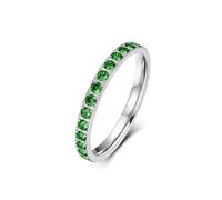 Gualiy Womens Stainless Steel Rings, 3MM Silver Eternity Ring with Green Cubic Zirconia Womens Wedding Band Comfort Fit Size R 1/2