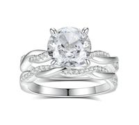 Gualiy Womens Wedding Band 9K White Gold, Engagement Stackable 2 Ring Set Mobius 2ct Round Moissanite Anniversary Rings Size J 1/2