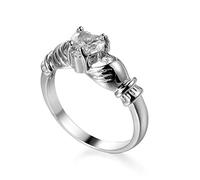 Gualiy Women's Wedding Band White Gold Plated, Wedding Rings for Women Eternity Hands Heart with White Zirconia Rings Size P 1/2