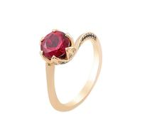 Gualiy Yellow Gold Rings for Women 9K Real Gold, Flower Round Created Ruby Wedding Anniversary Ring Size P 1/2