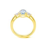 Gualiy Yellow Gold Wedding Ring, 18K with Oval Blue Aquamarine Anniversary Rings Bands for Women Size L 1/2
