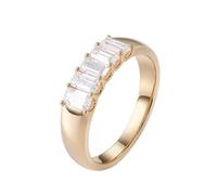 Gualiy Yellow Gold Womens Wedding Rings, 18K Simple Rectangle Moissanite Marriage Promise Ring Size P 1/2