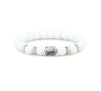 Gualiy Yoga Beaded Bracelet, 8MM White Porcelain Stone Bracelet with Buddha Head for Women Men Elastic 18CM