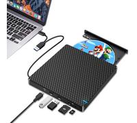 Guamar External CD/DVD Drive for Laptop: USB C CD Burner Portable DVD Player Reader for Mac MacBook PC Windows 11 with SD/TF Slot/2 USB Ports Plug & Play (Black)
