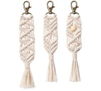 GUAN Mini Macrame Keyring, Unique Handmade Boho Keyring with Woven Tassels for Keys Decoration for Phone and Purse, 3pcs-a, breit