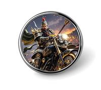 Guan Yu Rides A Motorcycle Round Badge for Men Women Durable Stylish Lapel Pins Lightweight Metal Badges for Shirts Jackets Hats