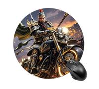 Guan Yu Rides A Motorcycle Round Mouse Pad 7.8 Inch, Portable Gaming Mouse Mat with Non-Slip Rubber Base & Smooth Surface, Waterproof Mousepad for PC, Laptop, Computer, Office, Home