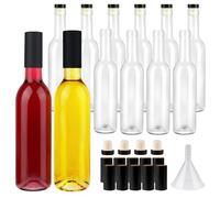 GUANENA 12 Pack 12oz Clear Glass Bottles with Cork Lids and PVC Shrink Capsules, 375 ml Empty Home Brewing Wine Bottles with Funnel for Sparkling Wine, Juice, Kombucha, Beverages
