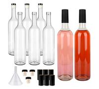 GUANENA 8 Pack 750ml Clear Glass Bottles with Cork Lids and PVC Shrink Capsules, Empty Home Brewing Wine Bottles with Funnel for Sparkling Wine, Juice, Kombucha, Beverages