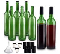 GUANENA 8 Pack 750ml Glass Wine Bottles, 25oz Green With Cork Lids and PVC Shrink Capsules, Empty Home Brewing Bottles With Funnel for Making, Limoncello, Mead, Liquor