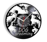 Guang trading 12 Inch Vinyl Record Wall Clock Dog Grooming Salon Sign Vinyl Record Wall Clock Poodle Puppy Pet Shop Decor Dog Baths Haircuts Nail Trimming Retro Wall Watch
