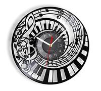 Guang trading 12 Inch Vinyl Record Wall Clock Treble Clef Piano Keys Vinyl Album Record Wall Clock For Music Studio Musical Re-purposed Record Clock Retro Music Gift