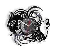Guang trading 12In Wall Clock Silent Non-ticking Wolf Vinyl LP Record Wall Clock Retro Wildness Home Decor Howling Wolf Shadow Art Wall Clock Silent Movement Wall Watch