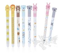 Guangcailun 6PCS Erasable Pens Black Set, 6 Kinds of Rub Out Pens Animals, 0.5mm Fine Cute Pen, Cute Stationery Set for Kids and Adults