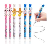 Guangcailun 6PCS Erasable Pens Black Set, Animal Pens Cute Pen Rub Out Pens Animals, 0.5mm Erasable Pens, Dog Monkey Cat Cute Stationary Stationery Gift Cat Stationery for Girls, Black Pens