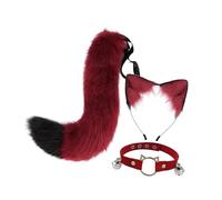 Guangcailun Engaging Cat Cosplay Costume Features Animal Costume Set Ears Collar And Tail For Themed Events And Performances Headpiece Decorative Soft Comfortable Hairband , Red Black