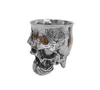 Guangcailun Horror Gift for Home Decor - Gothic Engraved Human Skull Add Ambience Metal Wine Coffee Beer Cup Metal Statue Skeleton