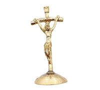 Guangcailun Jesus On Cross Statue Tabletop Decor Vintage Metal Standing Crucifix For Beautiful Religious Decoration Catholic Cross Crucifix Wall Figurines Standing Base Catholic Jesus