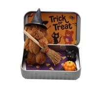 Guangcailun Miniature Witcher With Broom Pumpkin Cat Cute Little Bear In Box With Hat Mini Witcher Teddy In Box, brown