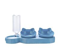 Guangcailun Pet Supplies Automatic Water Storage Full Without Overflow Siphon Principle Plastic Anti Spill Cat Food Bowl Double Bowl, Blue