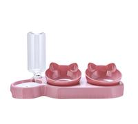 Guangcailun Pet Supplies Automatic Water Storage Full Without Overflow Siphon Principle Plastic Anti Spill Cat Food Bowl Double Bowl, Pink