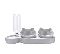 Guangcailun Pet Supplies Automatic Water Storage Full Without Overflow Siphon Principle Plastic Anti Spill Cat Food Bowl Double Bowl, LightGray