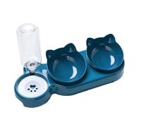 Guangcailun Pet Supplies Automatic Water Storage Full Without Overflow Siphon Principle Plastic Anti Spill Cat Food Bowl Double Bowl, DarkBlue