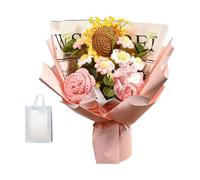 Guangcailun Unique Mixed Crochet Bouquet Handcrafted to Perfection with Knitted Roses Daisies Holiday Gifts Wrapped Knitted Flowers Bouquet Include Crochet Handmade Eternal Blessing, Pink, 35x27cm