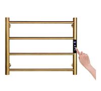 GUANGJUYUAN Heated Towel Rail Gold, 4 Rail Towel Warmer Rack for Bathroom Wall Mounting, Timer & Temperature Control Electric Towel Dryer (4 Bars Brushed Gold,
