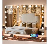 Guanglai 60x52.5CM Hollywood Vanity Mirror with 17 LED Lights, Touch Screen Control Lighted Makeup Mirror with 3 Color Modes, Tabletop or Wall Mounted Makeup Mirror, White