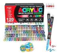 Guangna 120 Colors Direct Liquid Soft Tip Acrylic Marker, Acrylic Paint Marker, Brush Tip, Acrylic Paint Pens, Ideal for Stone Pating, Canvas, Glass, Wood, Stone, Fabric, Plastic, DIY Crafts