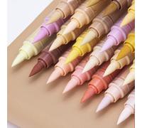 Guangna Skin Tone Acrylic Paint Art Markers, 24 Colors Brush Tip Skin Tone Markers Set, Perfect for Paper Wood Rock Glass Plastic Metal Canvas Comics Anime Coloring